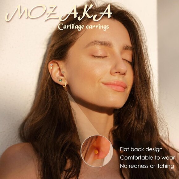 15 Pairs Gold & Steel Flat Back Hypoallergenic Stud & Hoop Earrings Set for Sens - Picture 2 of 6